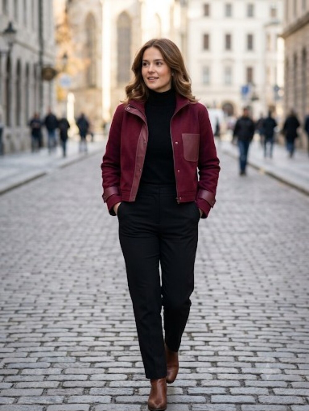 Marled Women's Wine Cropped Snap Front Jacket With Faux Leather Trim